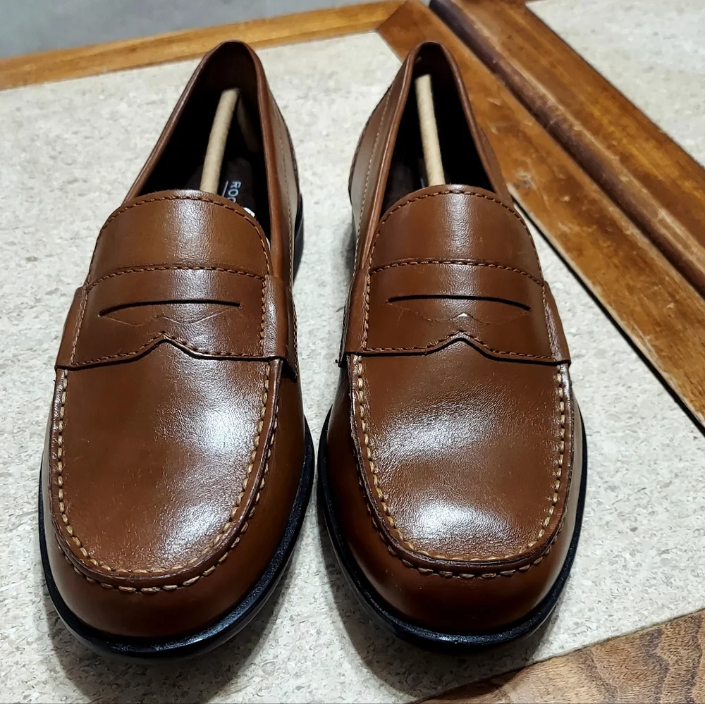 Men's Rockport Sutton Dress Slip On Penny Loafers Tan Size 6.5
